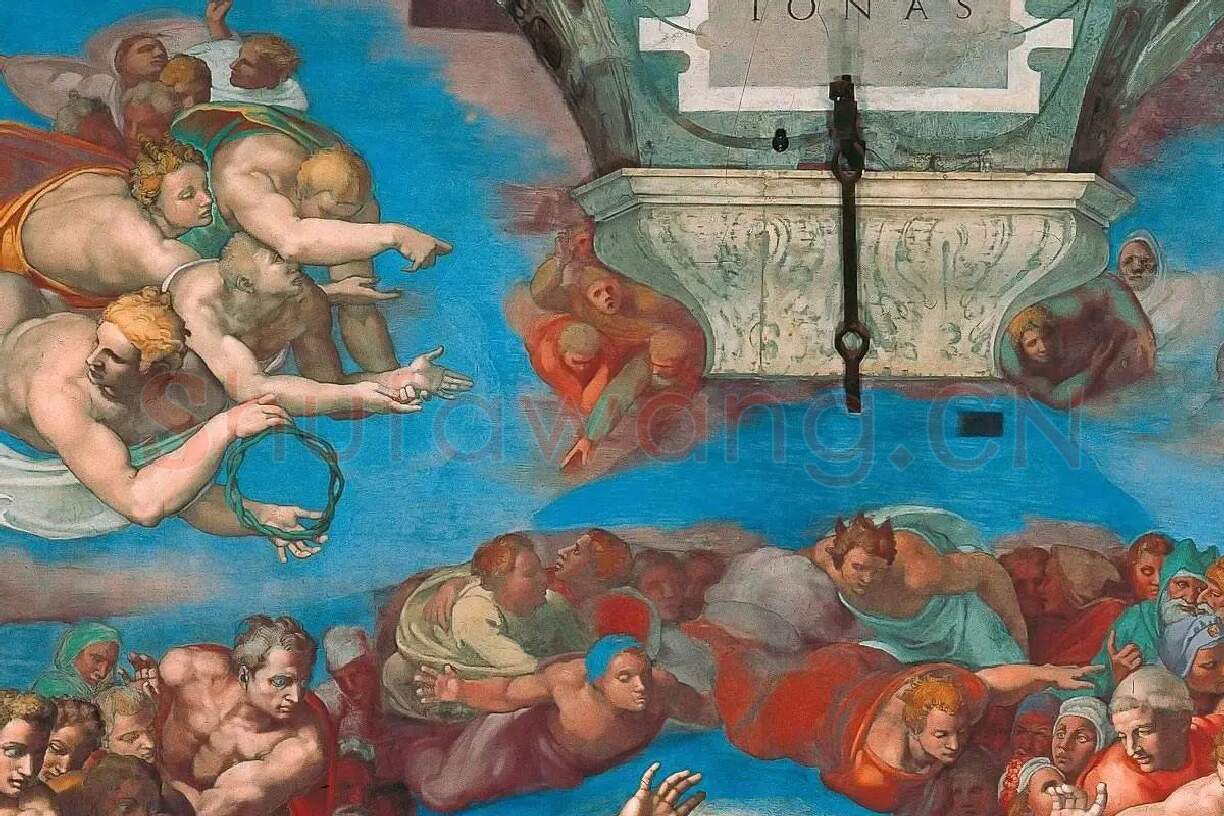 米开朗基罗大型壁画作品《最后的审判》高清大图局部细节 (3)