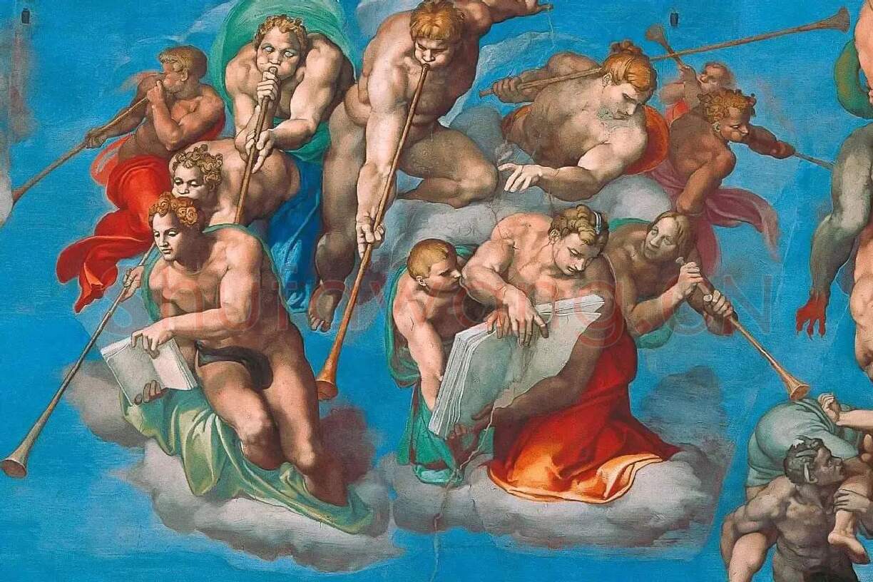 米开朗基罗大型壁画作品《最后的审判》高清大图局部细节 (5)