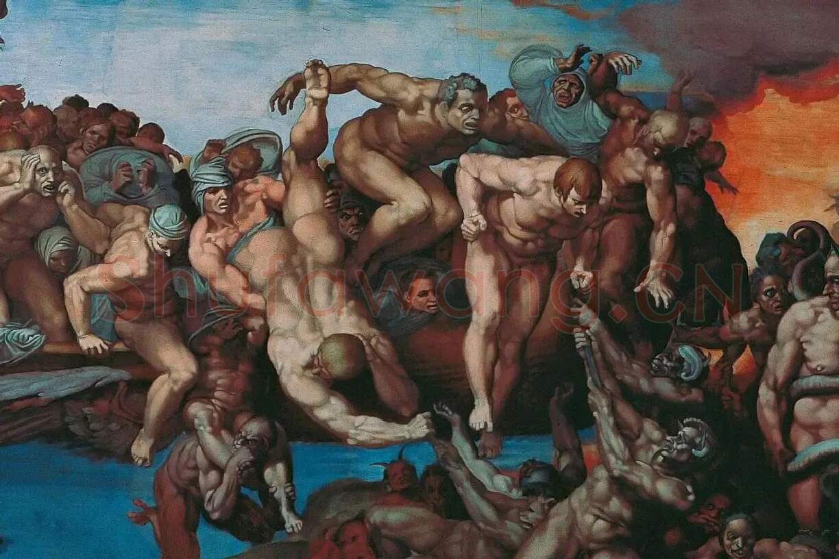 米开朗基罗大型壁画作品《最后的审判》高清大图局部细节 (6)