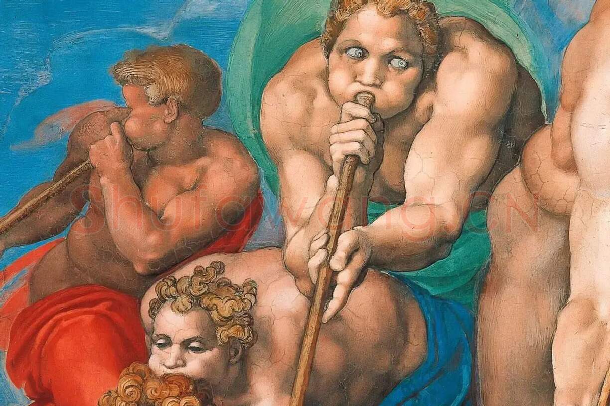 米开朗基罗大型壁画作品《最后的审判》高清大图局部细节 (7)