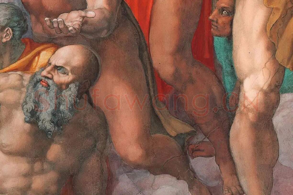 米开朗基罗大型壁画作品《最后的审判》高清大图局部细节 (10)