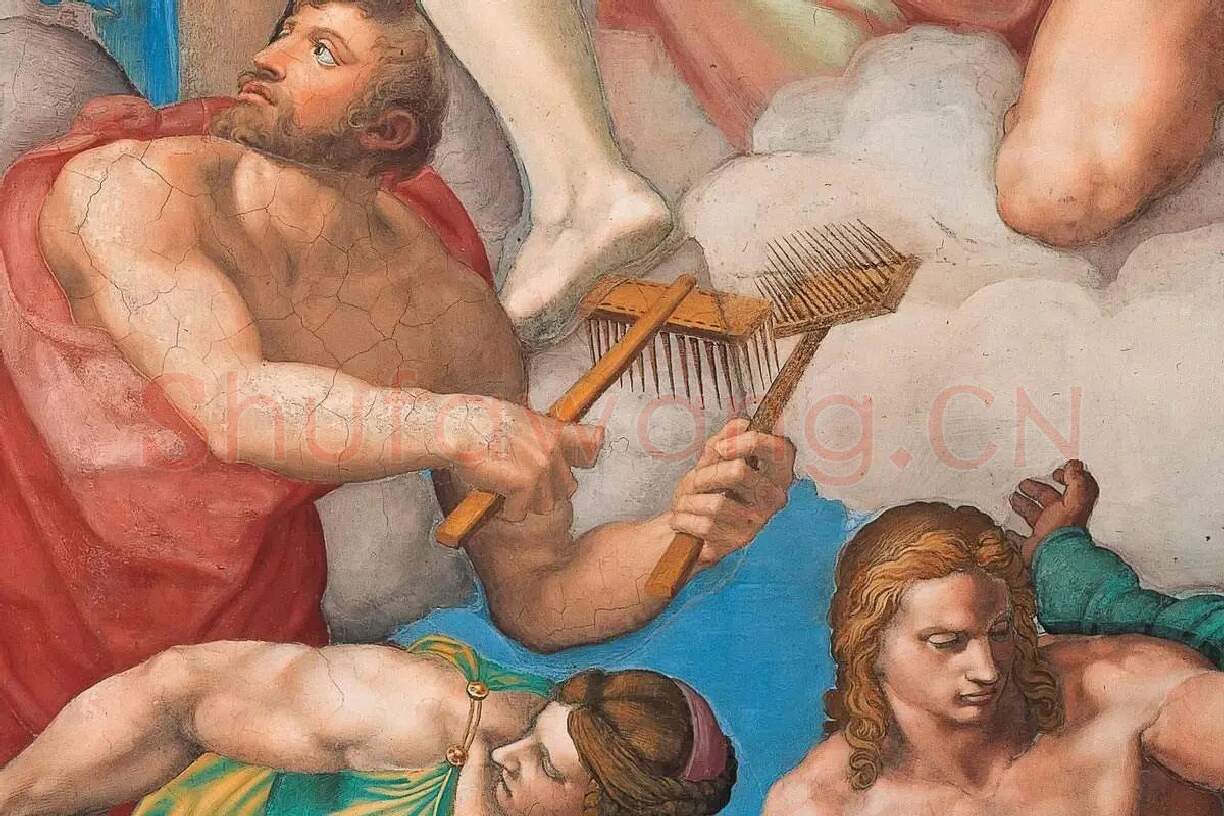 米开朗基罗大型壁画作品《最后的审判》高清大图局部细节 (11)