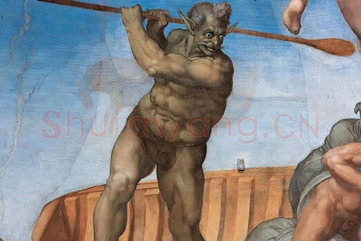 米开朗基罗大型壁画作品《最后的审判》高清大图局部细节 (13)