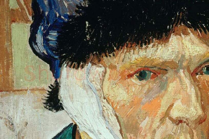 梵高《割耳朵后缠着绷带的自画像》局部-01