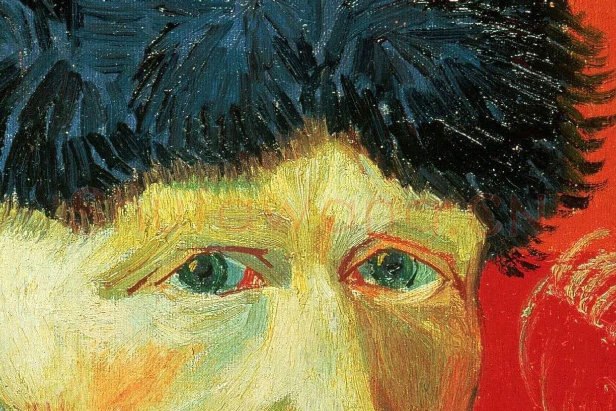 梵高《割掉耳朵后叼着烟斗的自画像》局部 (2)