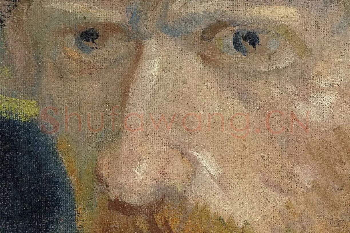 梵高作品《叼着烟斗与带着草帽的自画像》局部 (1)