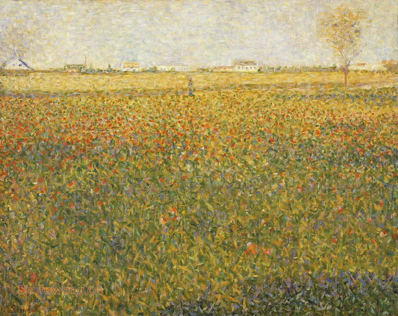 修拉点彩风景《Alfalfa, St. Denis》油画作品高清大图