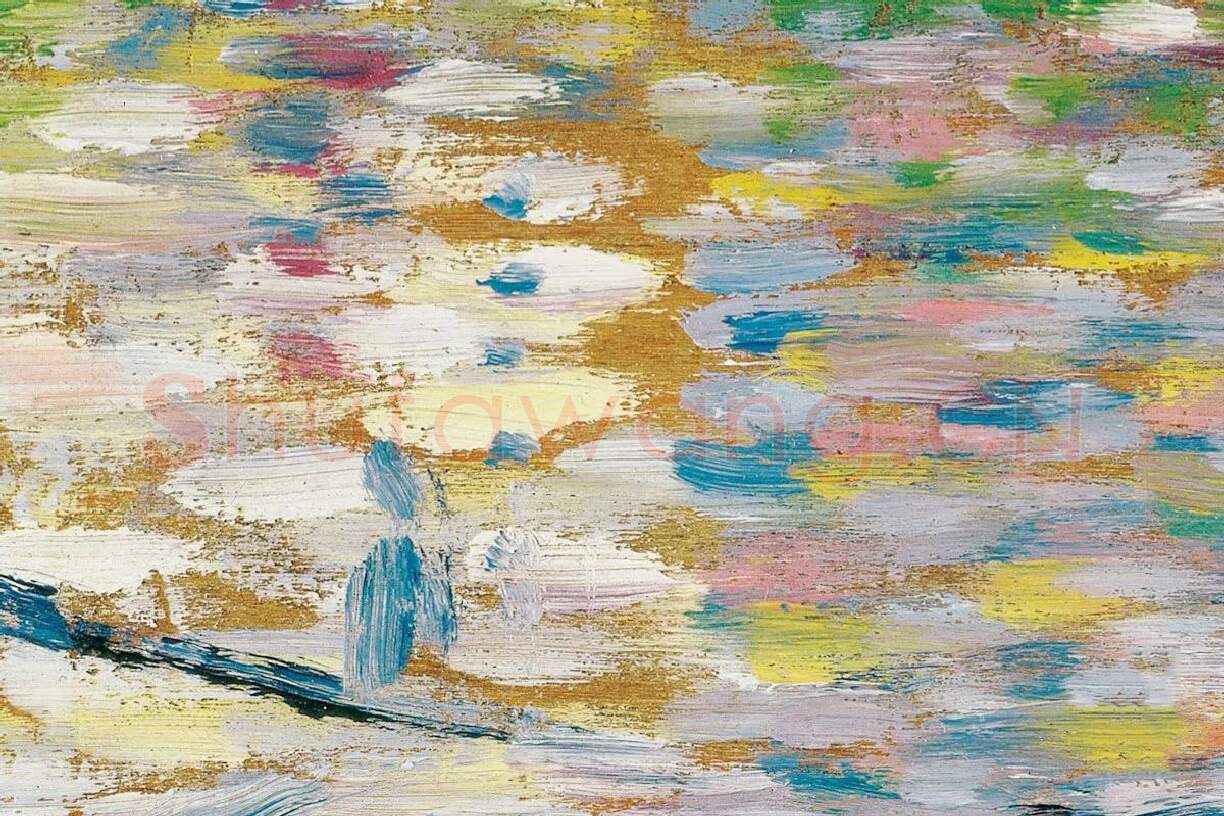 乔治·修拉油画风景写生《带塔楼的湖泊风景》局部 (3)