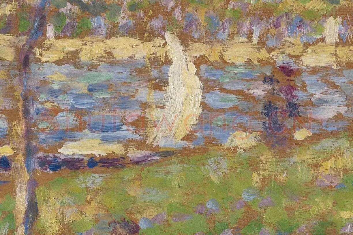 修拉点彩油画作品《有帆船的风景》局部 (1)