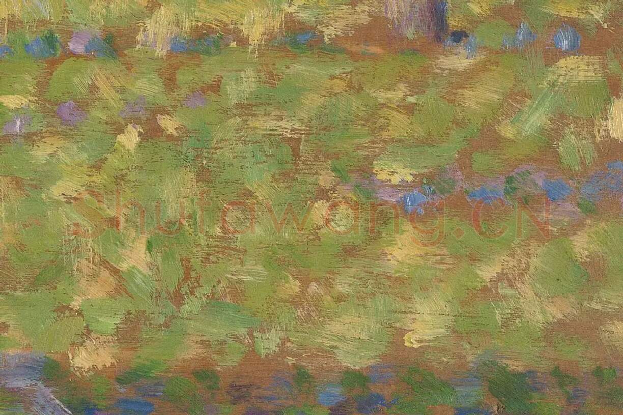 修拉点彩油画作品《有帆船的风景》局部 (2)