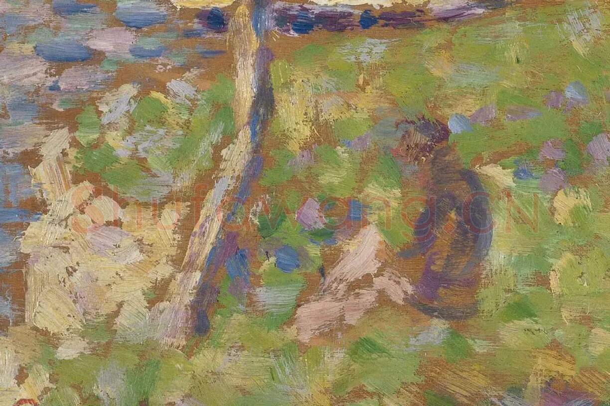 修拉点彩油画作品《有帆船的风景》局部 (3)