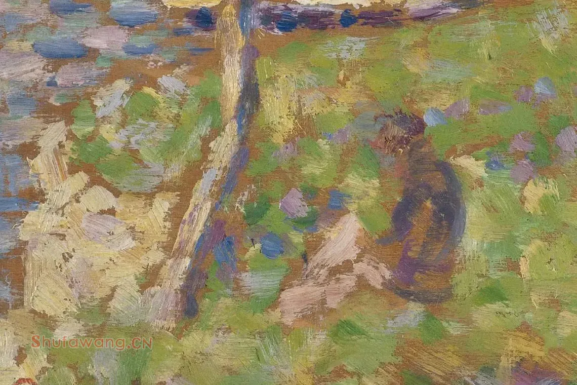 修拉点彩油画作品《有帆船的风景》局部 (3)