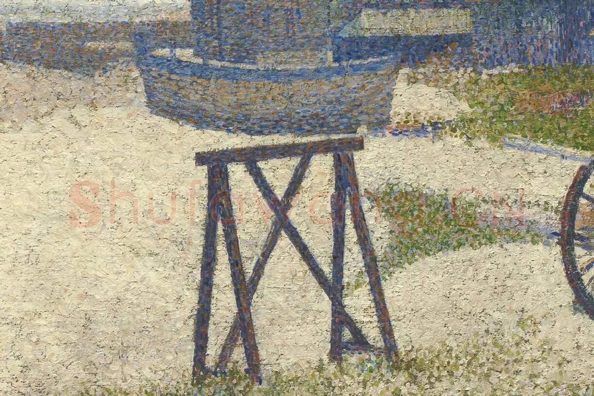 乔治·修拉点彩油画作品《敬老院和灯塔》局部 (4)