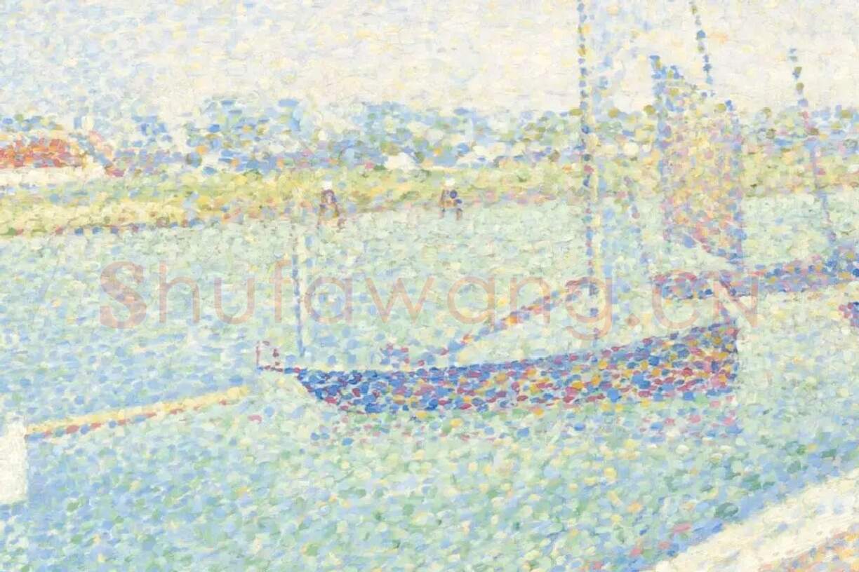 乔治·修拉点彩画作品运河风景局部 (2)