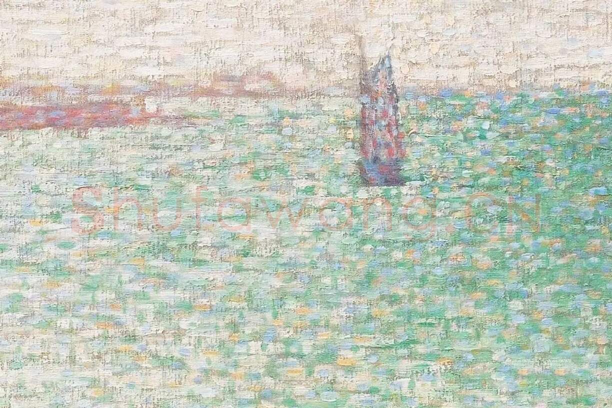 乔治·修拉点彩画《海峡风景》油画作品局部 (1)