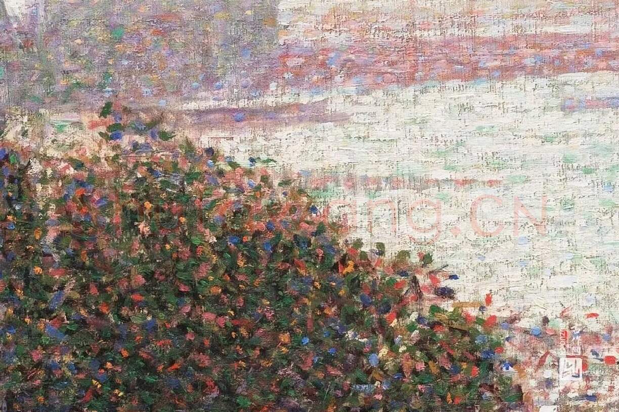 乔治·修拉点彩画《海峡风景》油画作品局部 (3)