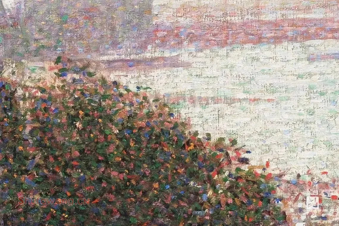 乔治·修拉点彩画《海峡风景》油画作品局部 (3)