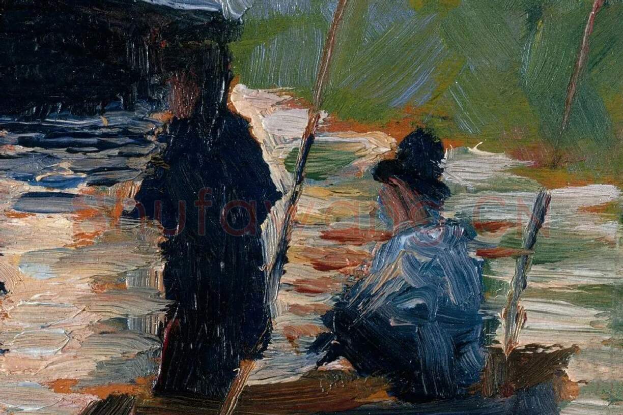 修拉油画风景作品《塞纳河景观》局部 (1)