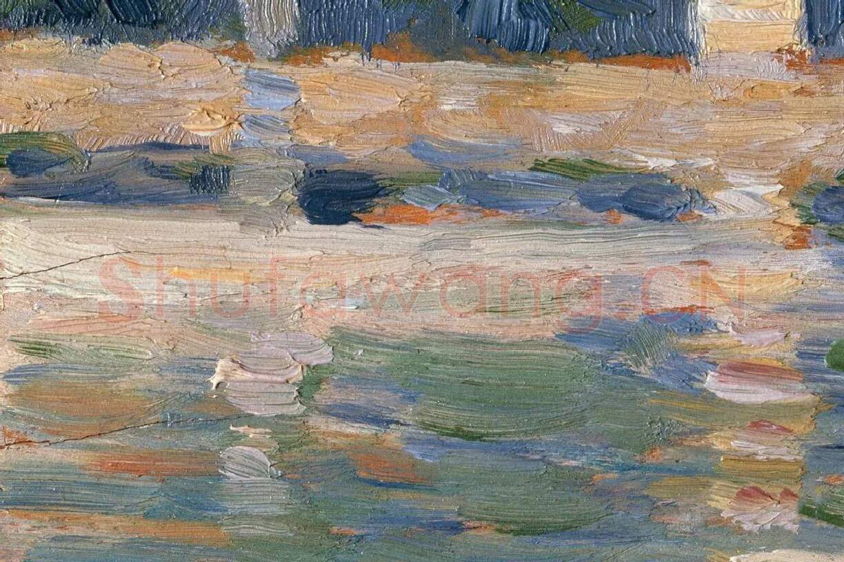 修拉油画风景作品《塞纳河景观》局部 (3)