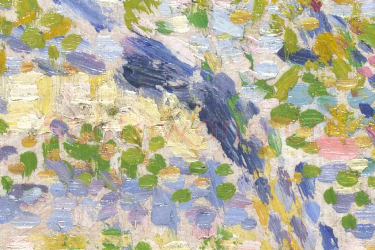 点彩画派“修拉”风景点彩画作品《从杰克岛看塞纳河》局部 (1)