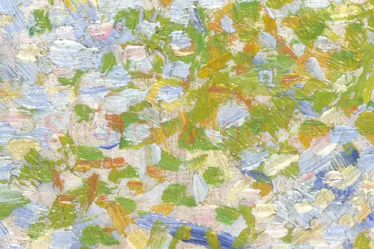 点彩画派“修拉”风景点彩画作品《从杰克岛看塞纳河》局部 (2)