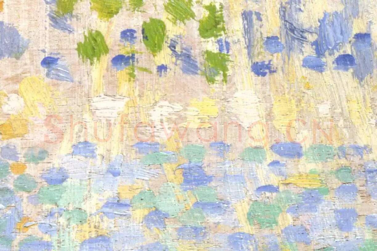 点彩画派“修拉”风景点彩画作品《从杰克岛看塞纳河》局部 (3)