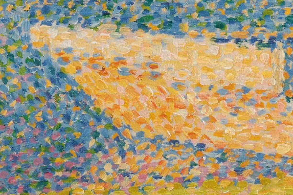 乔治·修拉点彩画作品《停泊的船和树 》局部 (1)