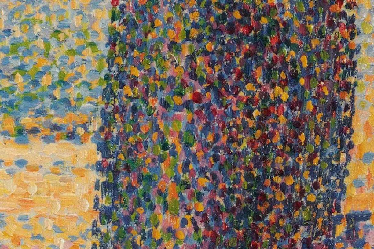 乔治·修拉点彩画作品《停泊的船和树 》局部 (2)