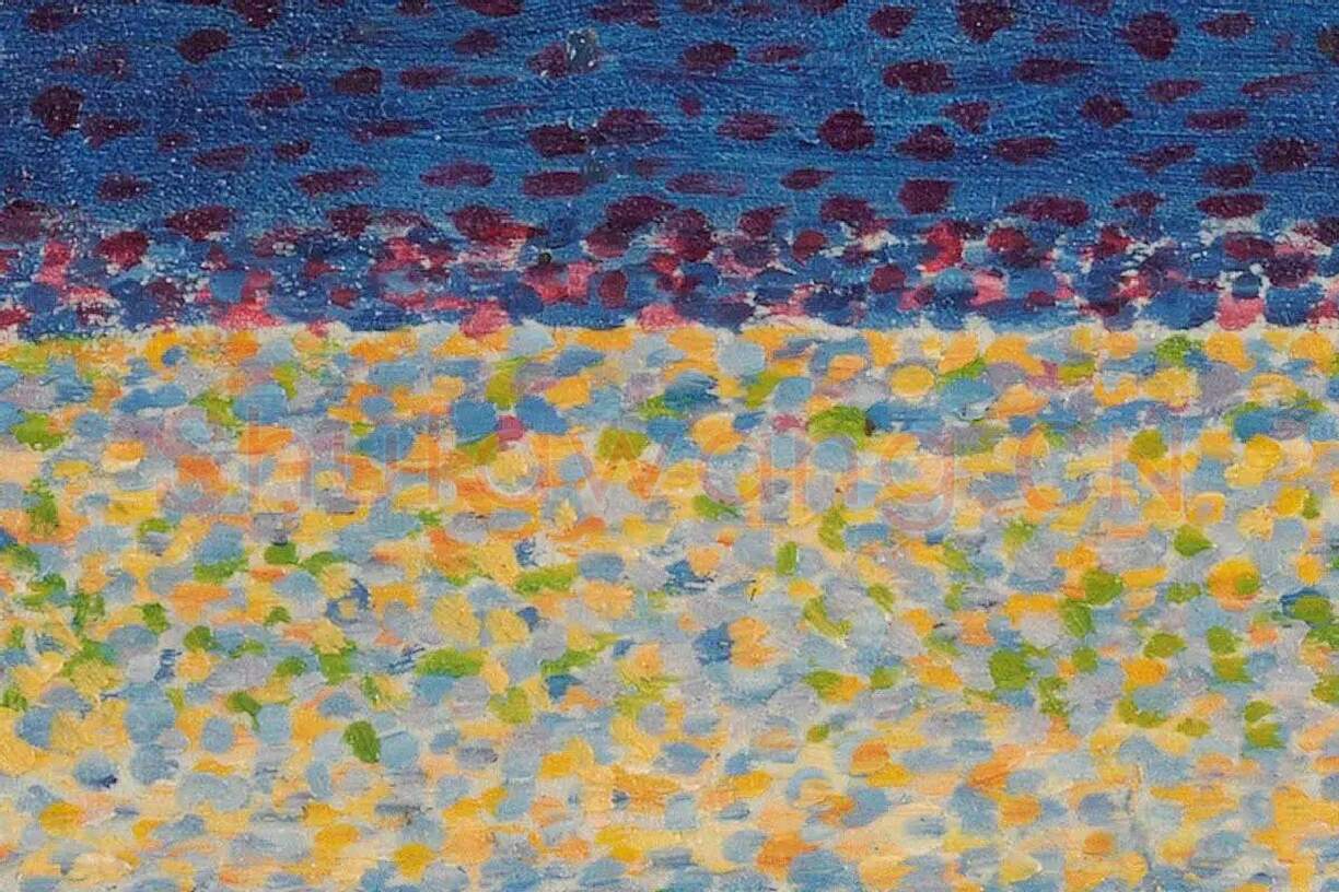 乔治·修拉点彩画作品《停泊的船和树 》局部 (3)