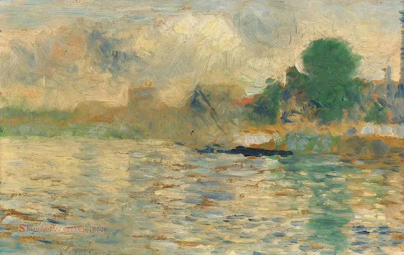修拉油画风景《塞纳河》