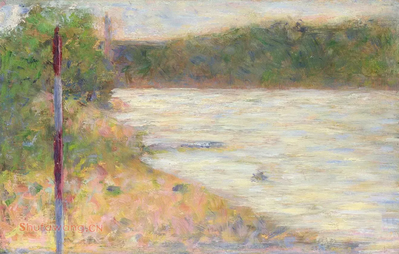 新印象派修拉油画《河岸》风景