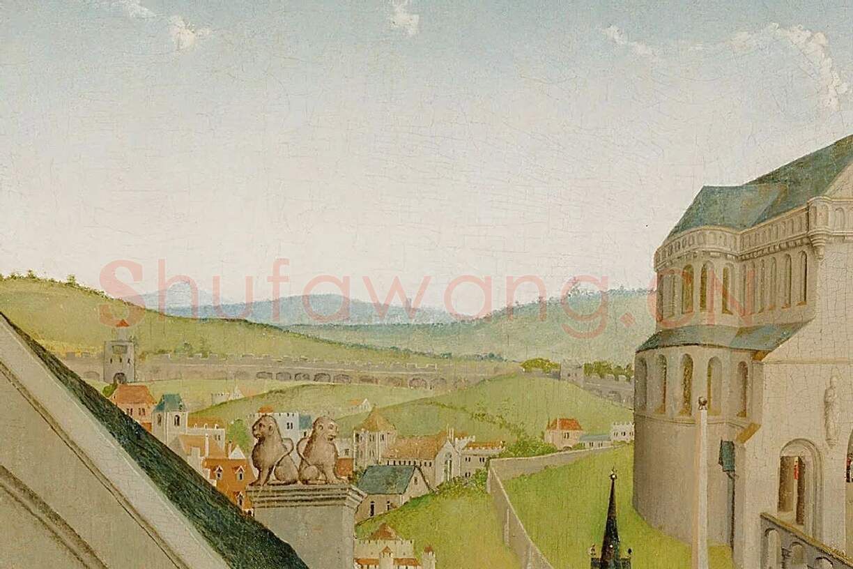 维登宗教画作品《圣休伯特祭坛画》局部 (4)