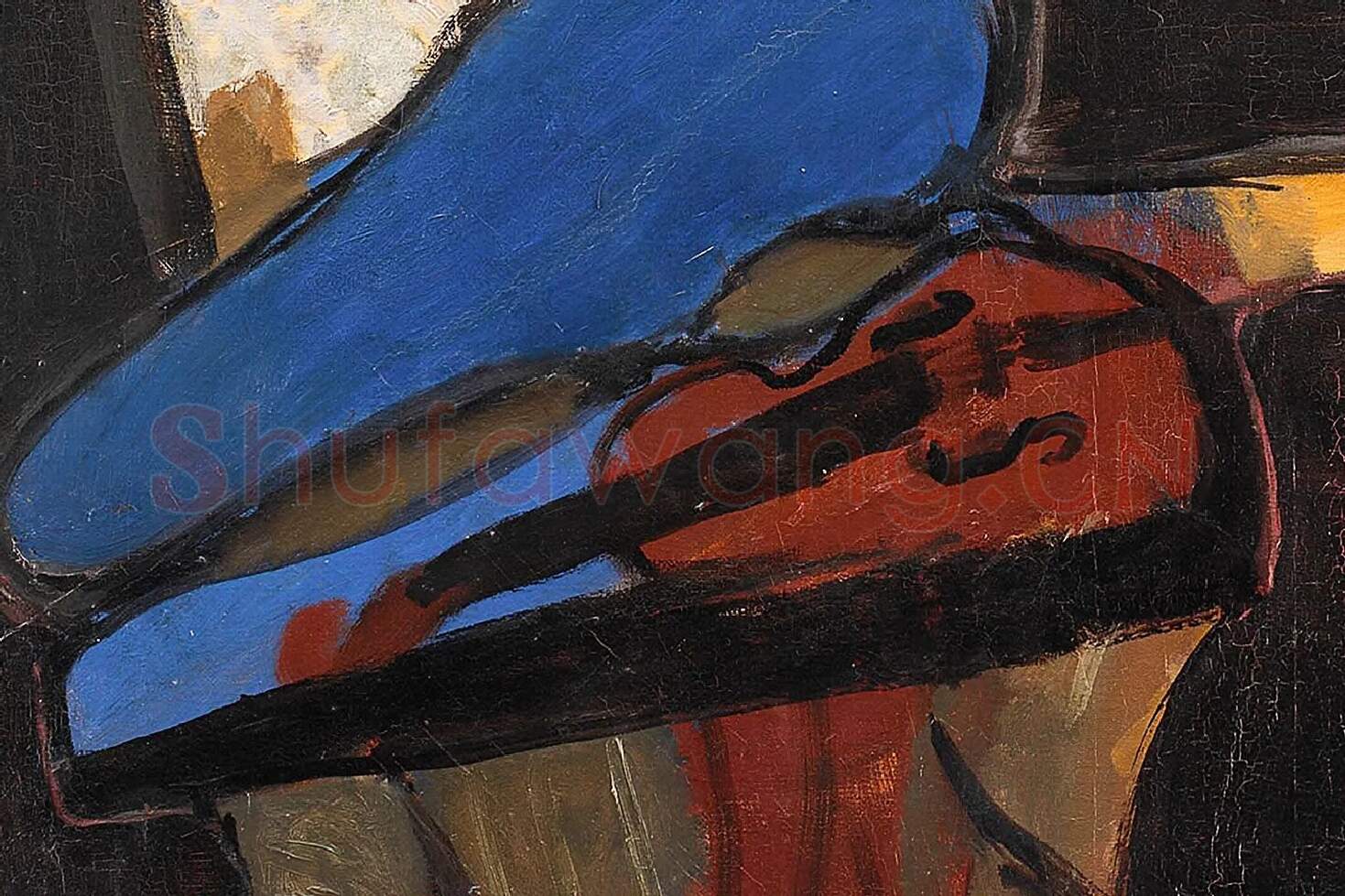 马蒂斯油画静物《带小提琴的室内场景》局部 (2)