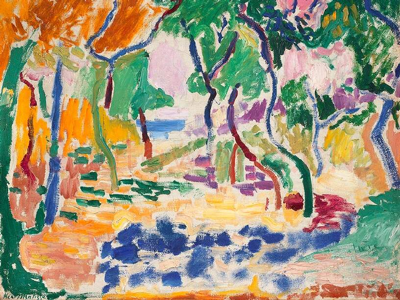 马蒂斯油画风景《科利乌尔附近的风景，生活的欢乐习作》