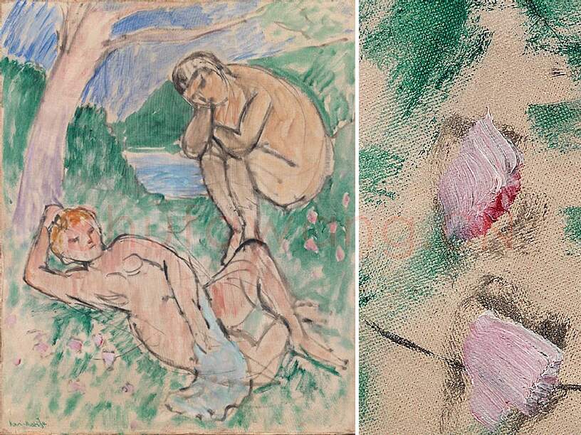 马蒂斯油画作品《浴者，仙女与牧神》