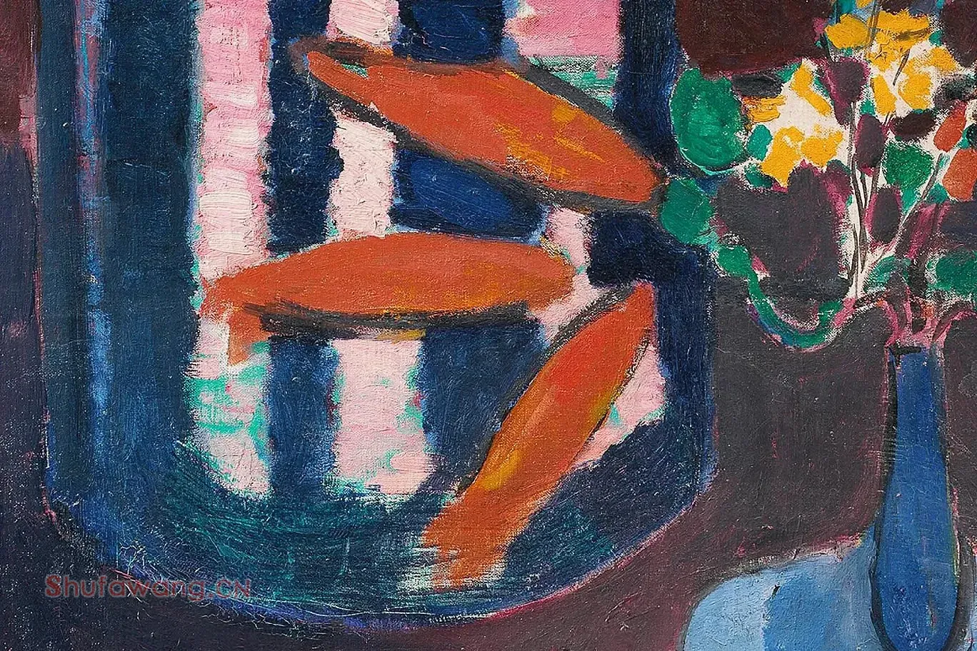 马蒂斯油画静物《金鱼》局部 (1)