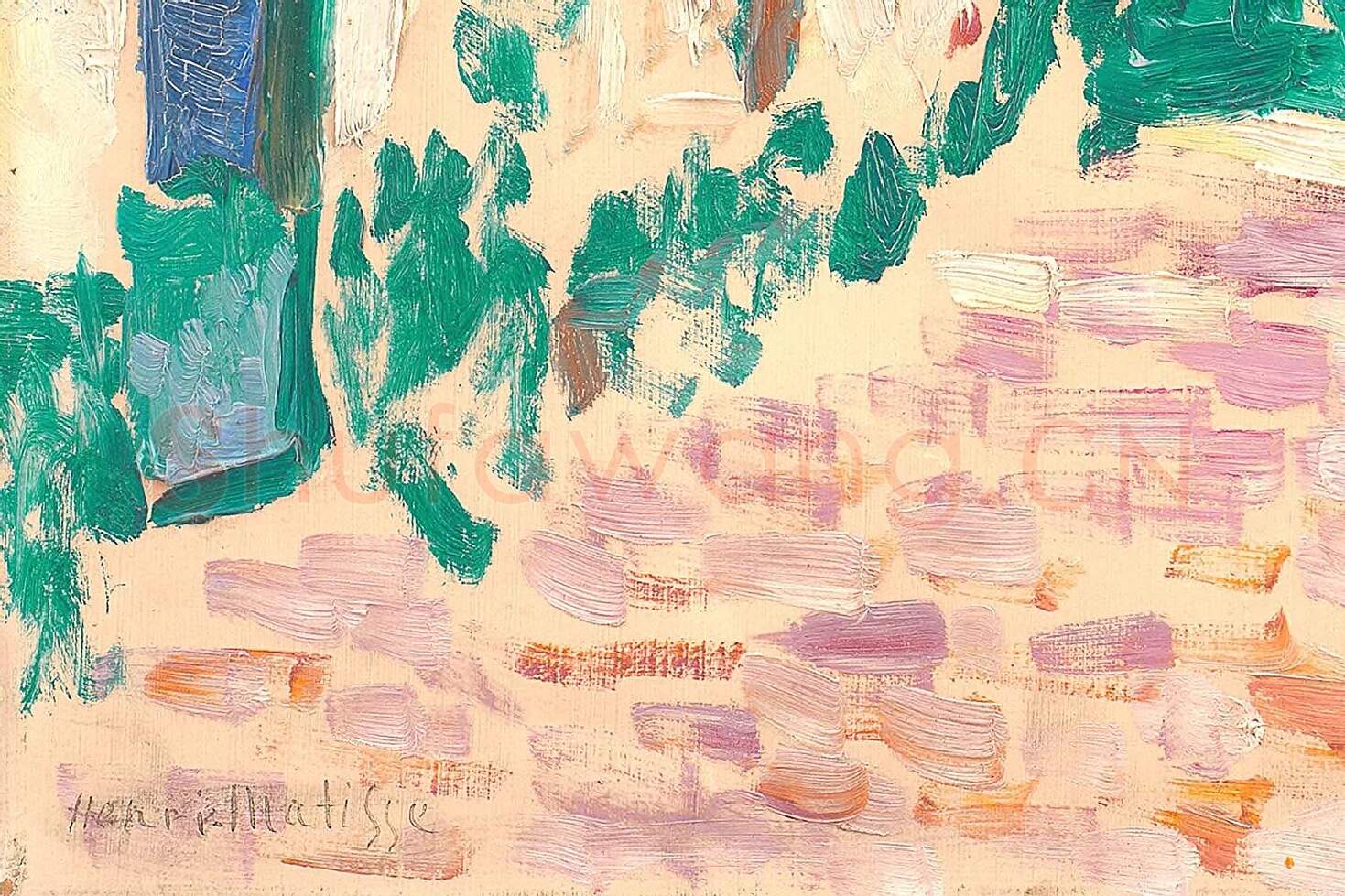 马蒂斯油画风景《阿尔及利亚比斯克拉的街道》局部 (1)