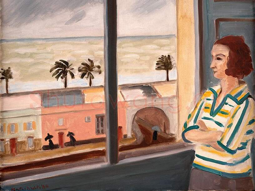 马蒂斯作品《眺望大海的年轻女子，暴风雨天气》