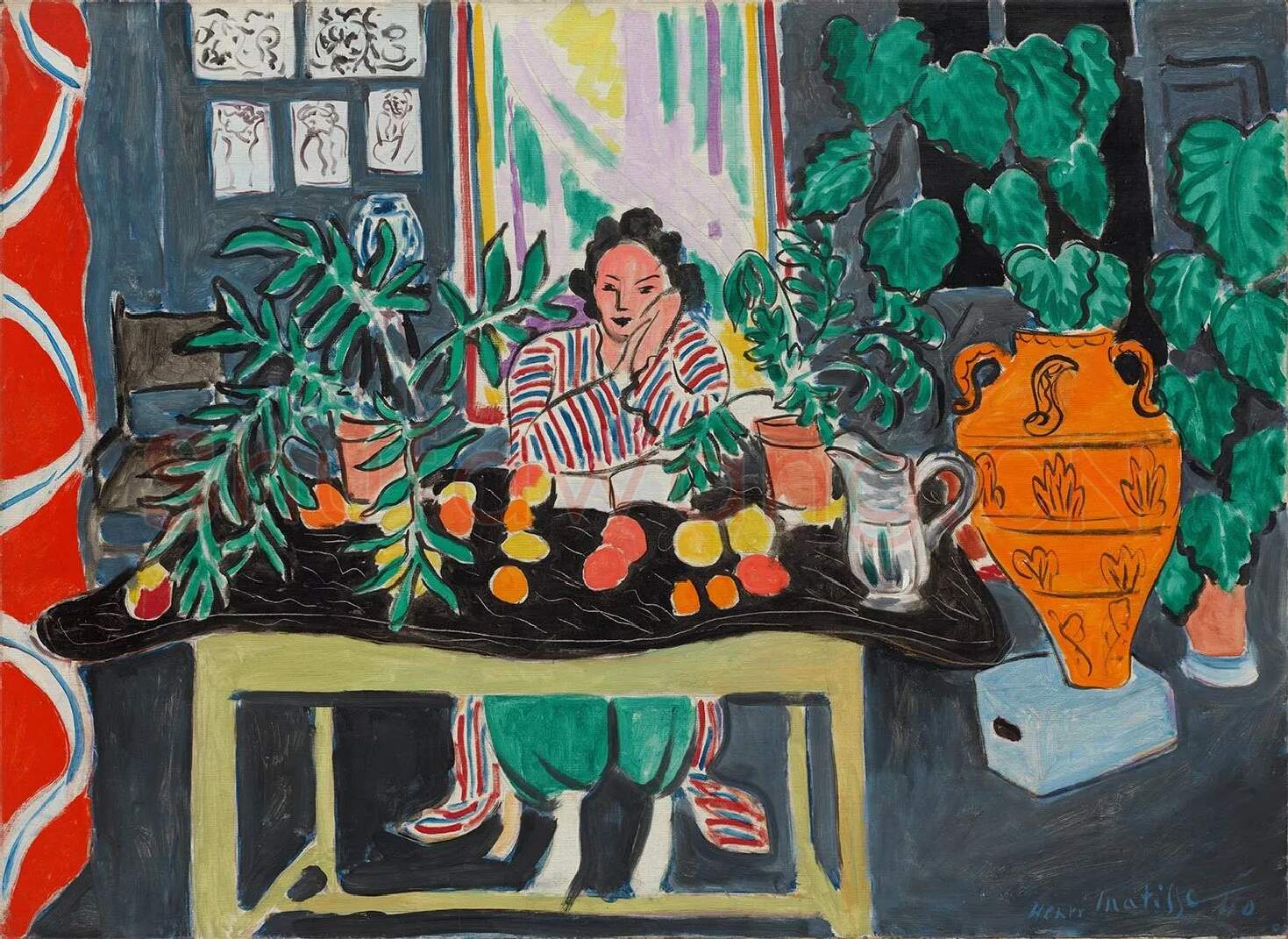 马蒂斯作品《带有伊特鲁里亚花瓶的室内》