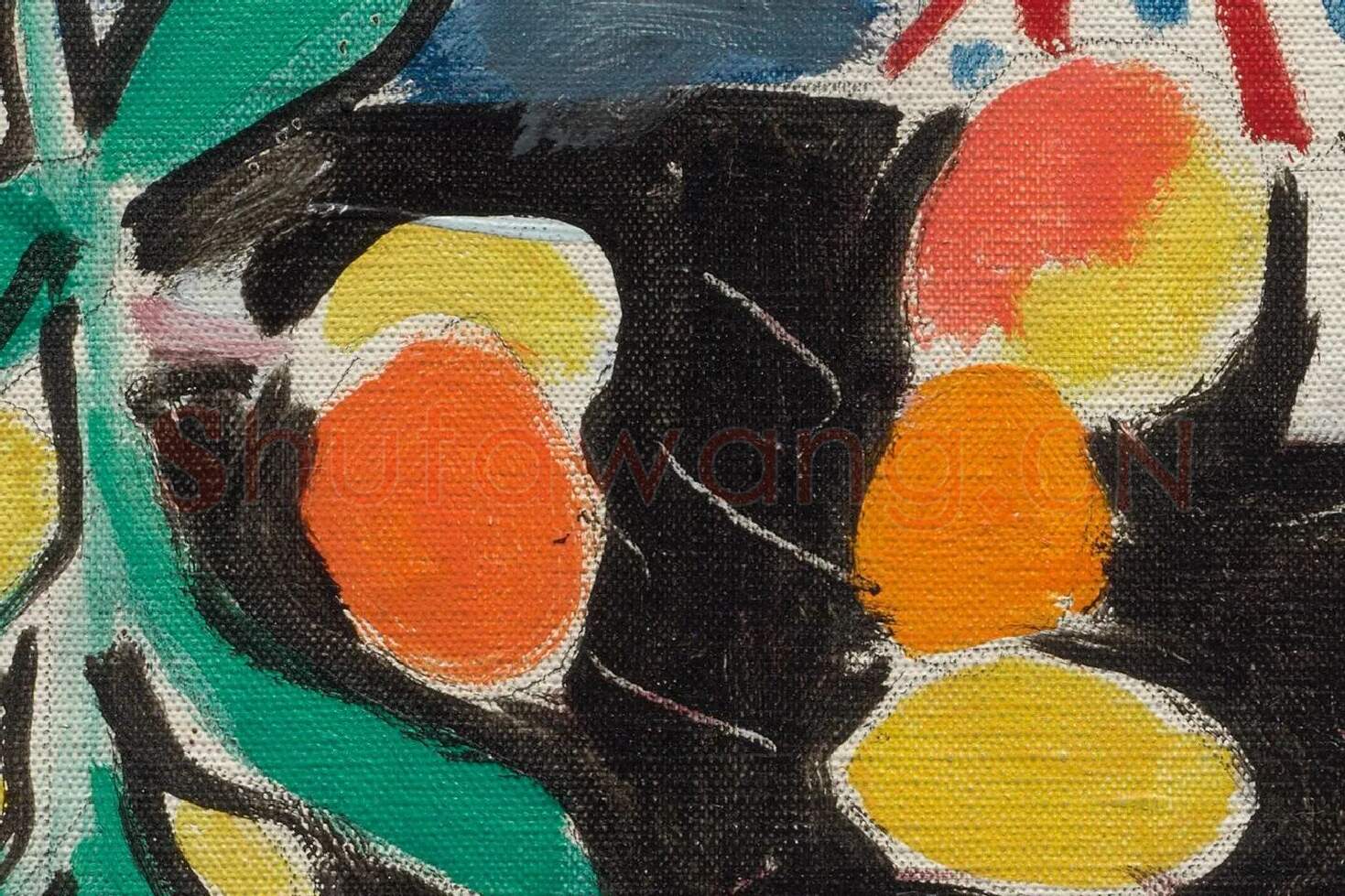 马蒂斯作品《带有伊特鲁里亚花瓶的室内》高清大图局部 (5)