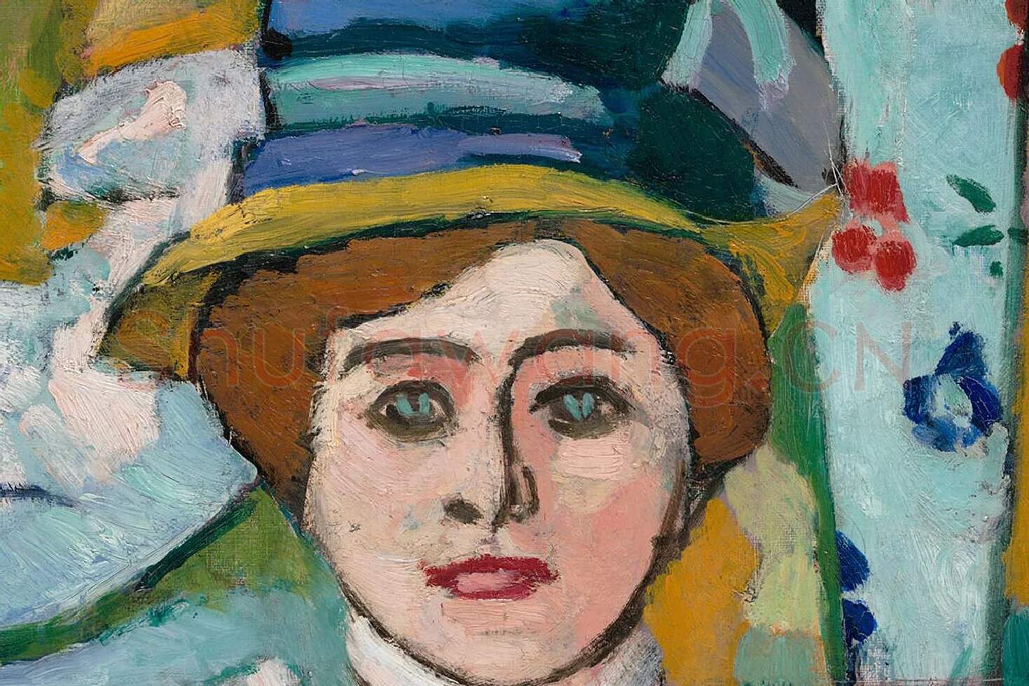 马蒂斯《绿眼睛的女孩》油画人物肖像画局部 (1)