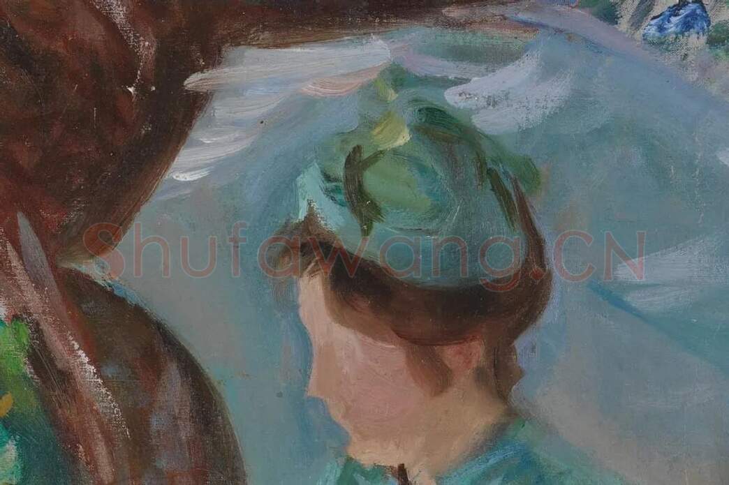 萨金特印象派风格油画作品《两个打阳伞的女孩》局部 (2)