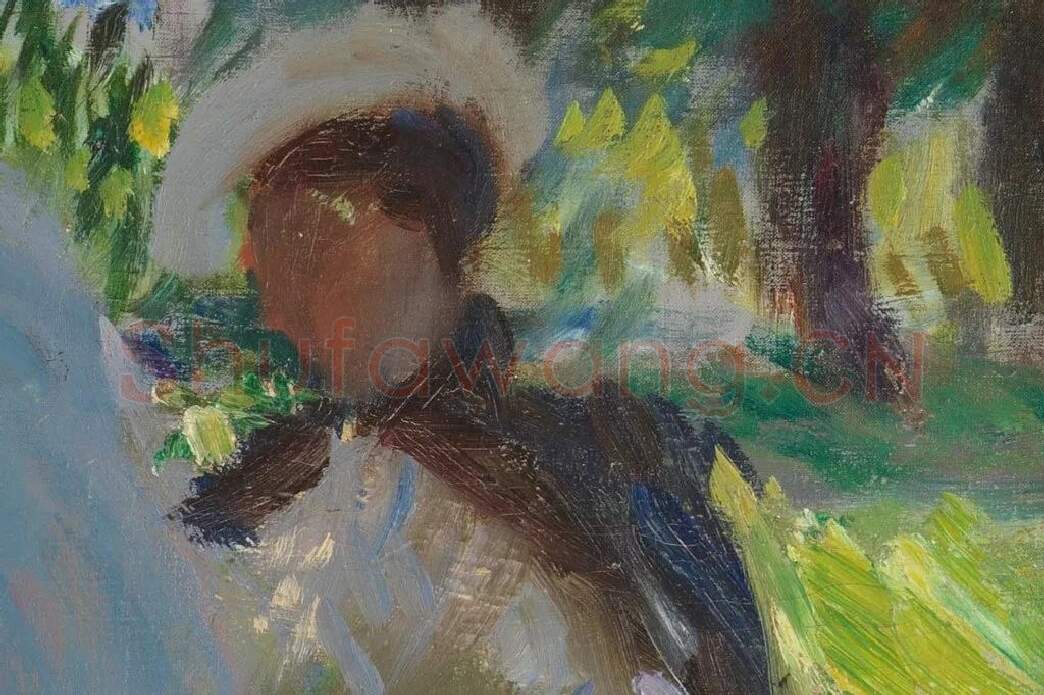 萨金特印象派风格油画作品《两个打阳伞的女孩》局部 (3)