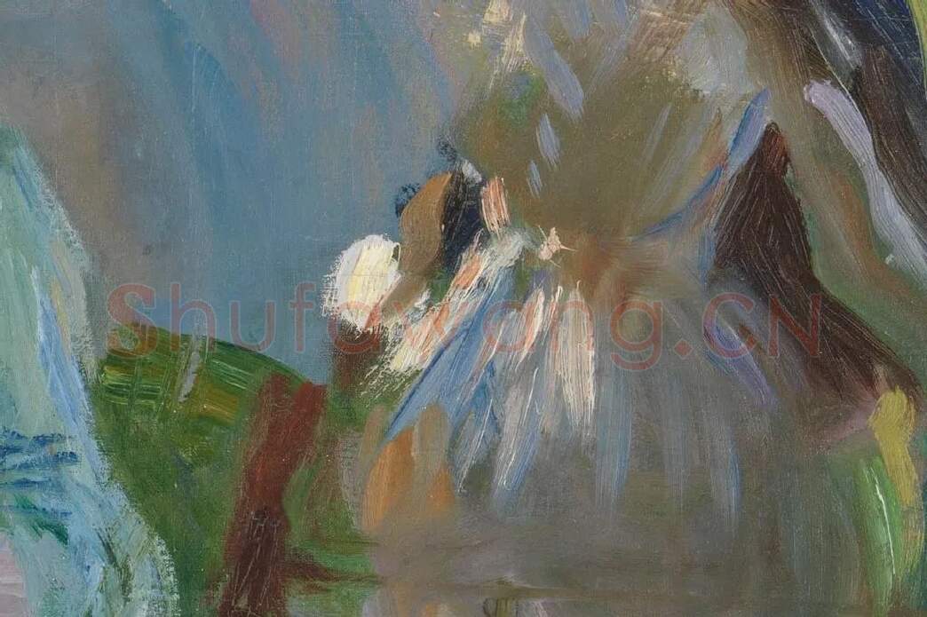 萨金特印象派风格油画作品《两个打阳伞的女孩》局部 (4)