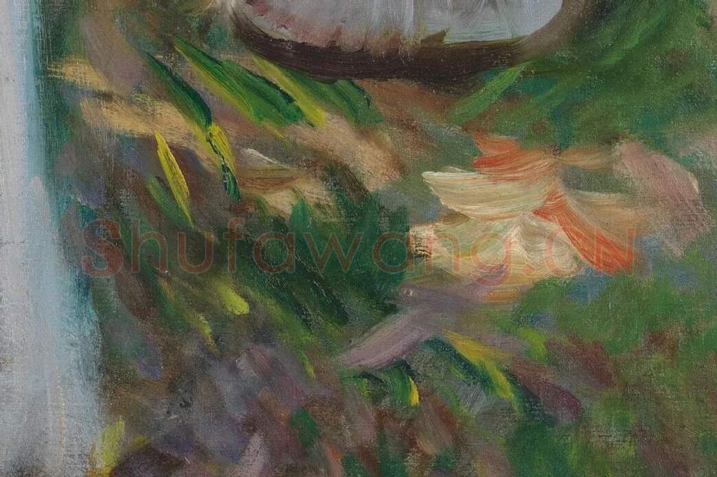 萨金特印象派风格油画作品《两个打阳伞的女孩》局部 (6)