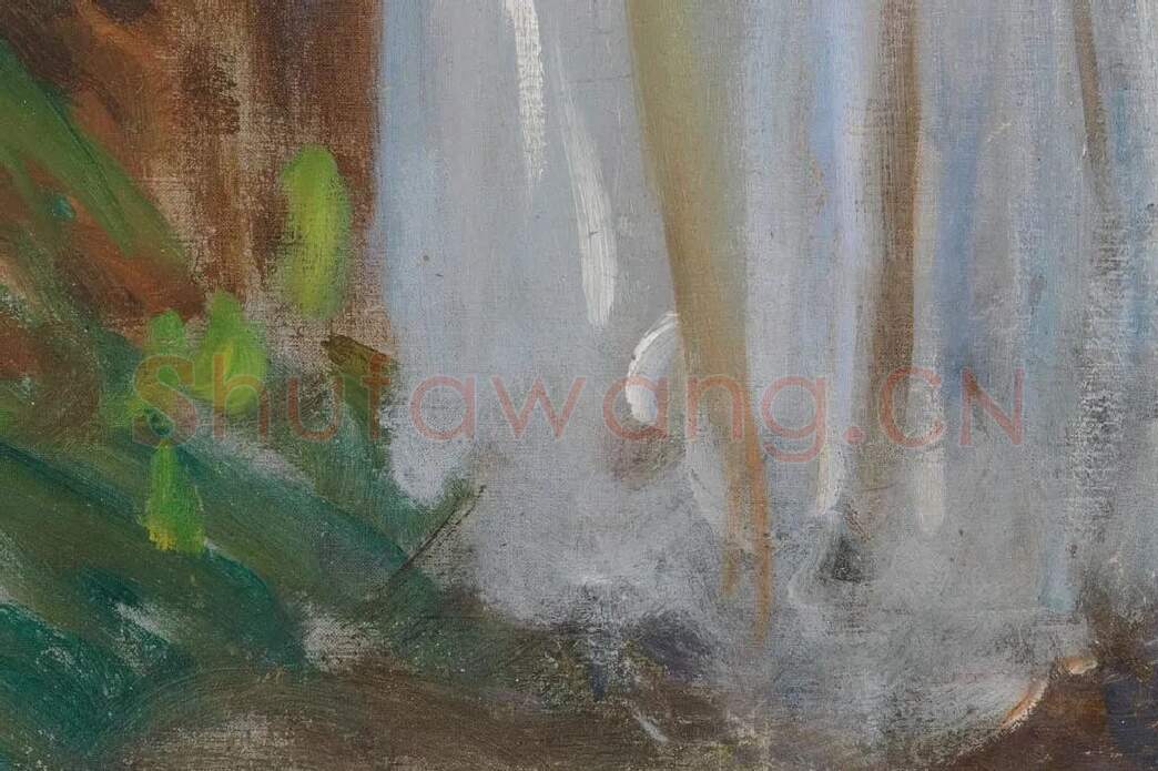 萨金特印象派风格油画作品《两个打阳伞的女孩》局部 (7)