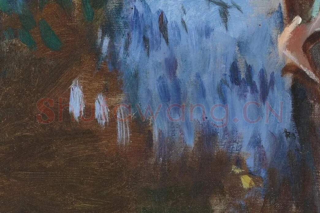 萨金特印象派风格油画作品《两个打阳伞的女孩》局部 (8)