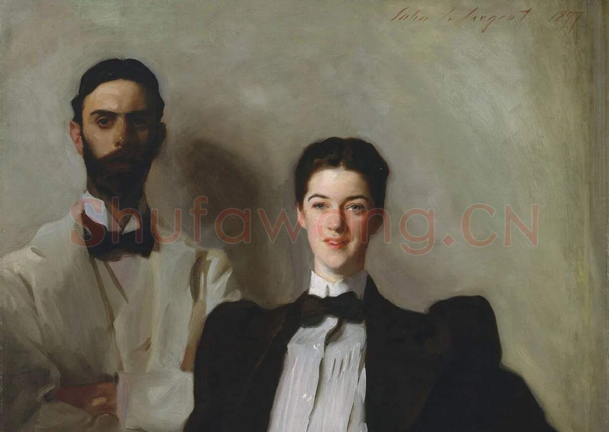 萨金特油画肖像《斯托克斯夫妇》_01
