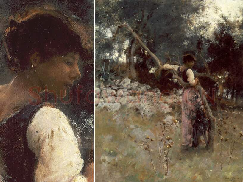 萨金特油画作品《卡普里女孩》