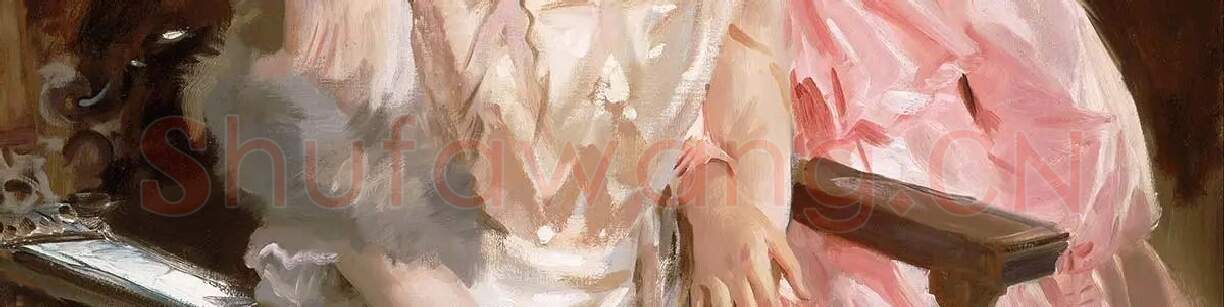 萨金特的女性人物肖像油画《沃伦太太和她的女儿》_03